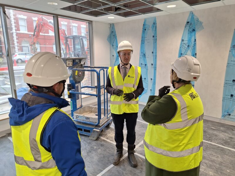 Stacey Hunter, chief executive of University Hospitals Tees (third from right) with Stockton North MP Chris McDonald (fourth from left) along with staff from University Hospitals Tees and Kier during a site visit last week – the group are in one of the CT scanning rooms. 