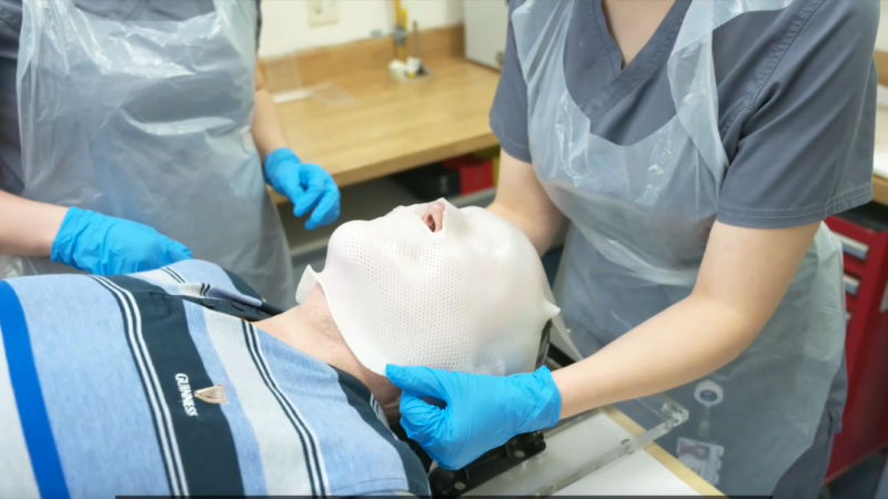 Patient having a radiotherapy mask made